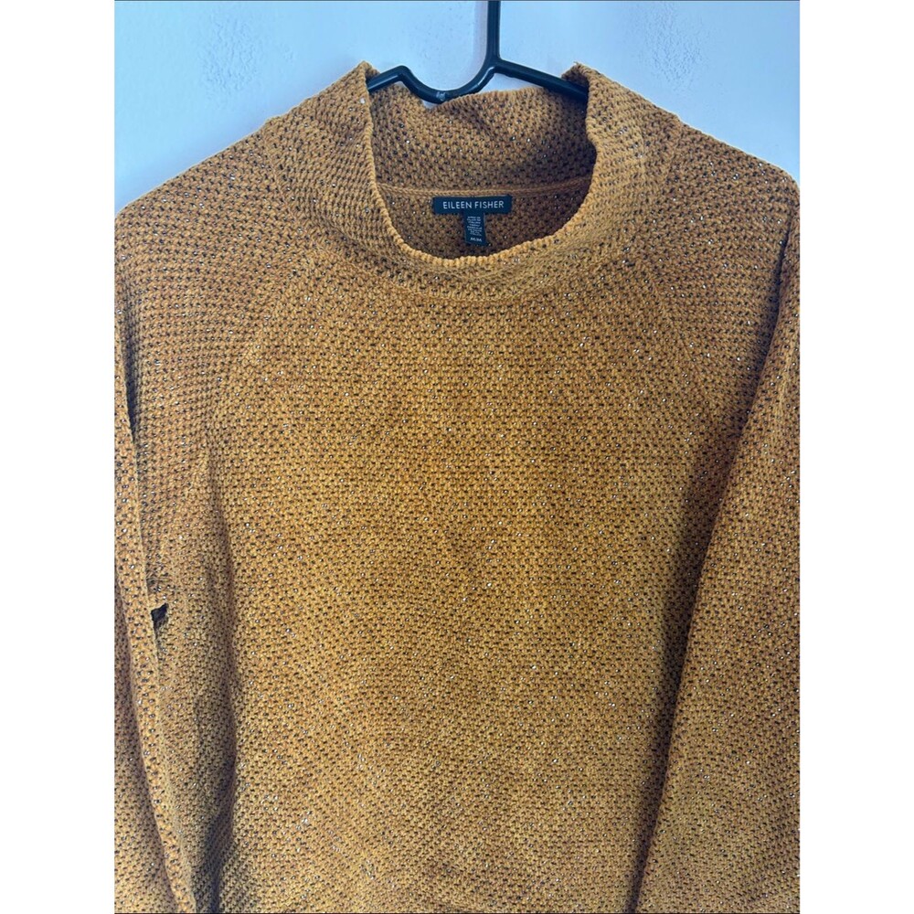 Eileen Fisher Women’s tweety textured Mustard 100% cotton mock neck Sweater MD - Picture 3 of 8